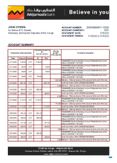 Download Congo Credit du Congo bank statement excel Photoshop template